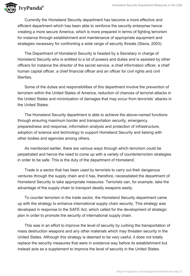 Homeland Security Department Measures in the USA. Page 2