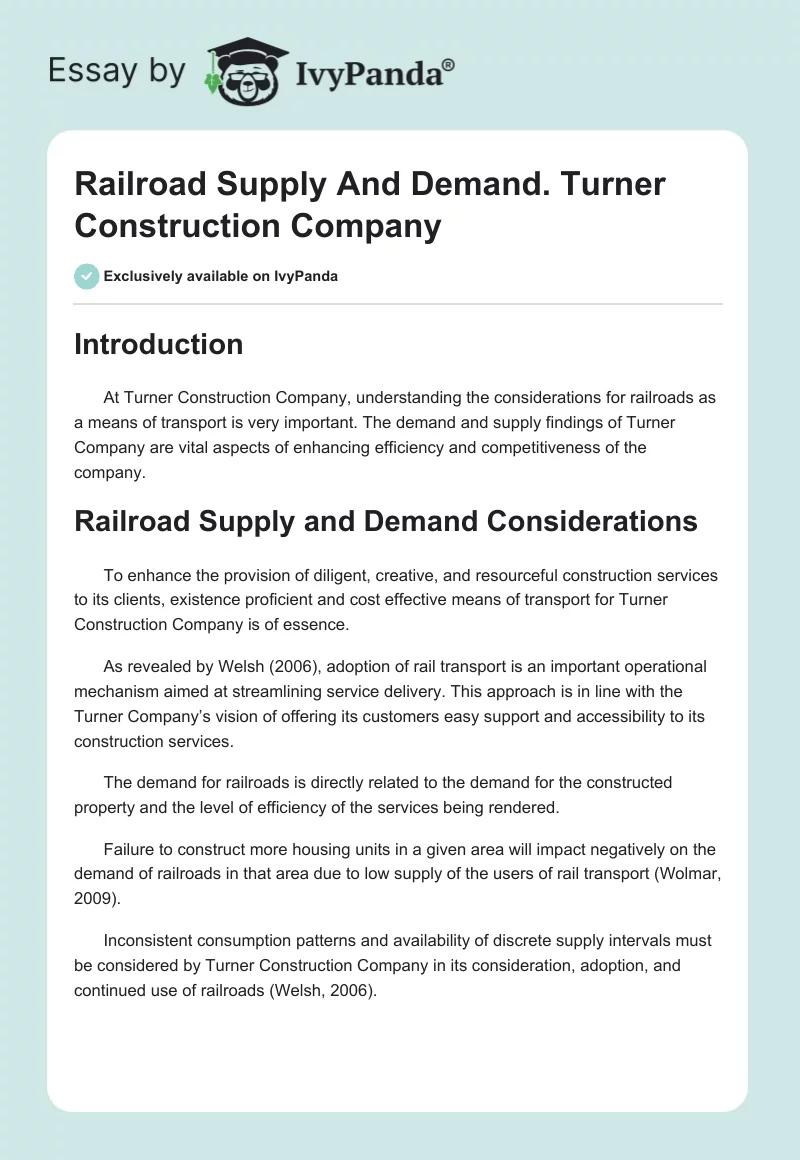 Railroad Supply and Demand. Turner Construction Company. Page 1