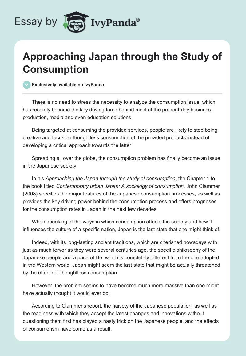 Approaching Japan through the Study of Consumption. Page 1