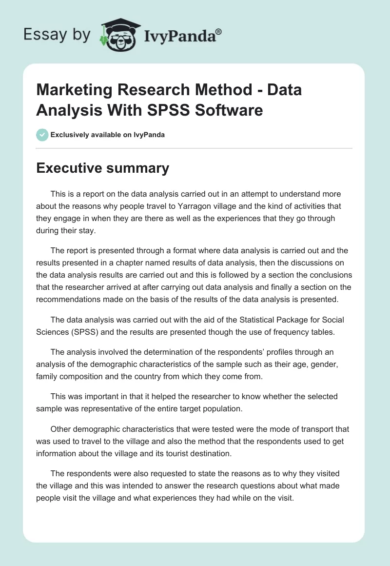 Marketing Research Method - Data Analysis With SPSS Software. Page 1