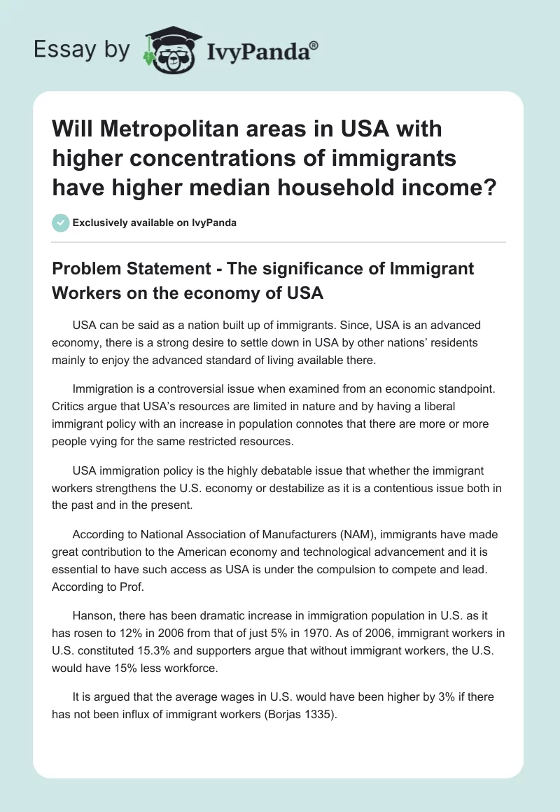 Will Metropolitan areas in USA with higher concentrations of immigrants have higher median household income?. Page 1