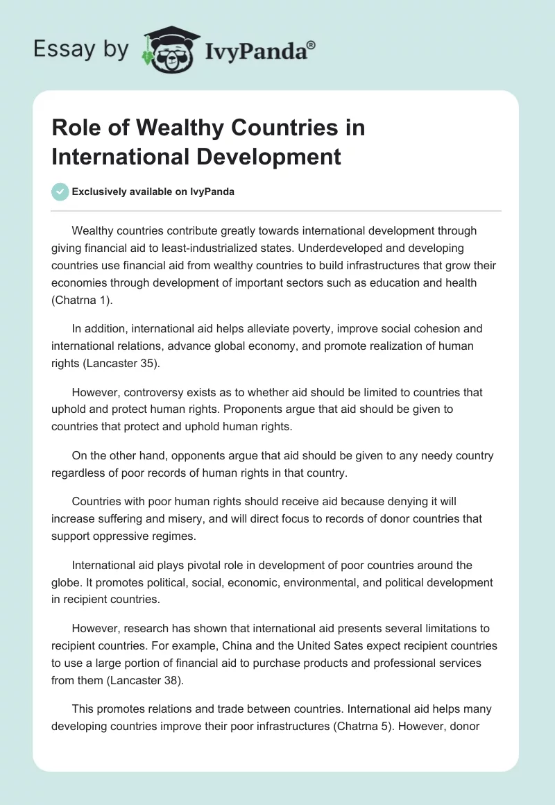 Role of Wealthy Countries in International Development. Page 1