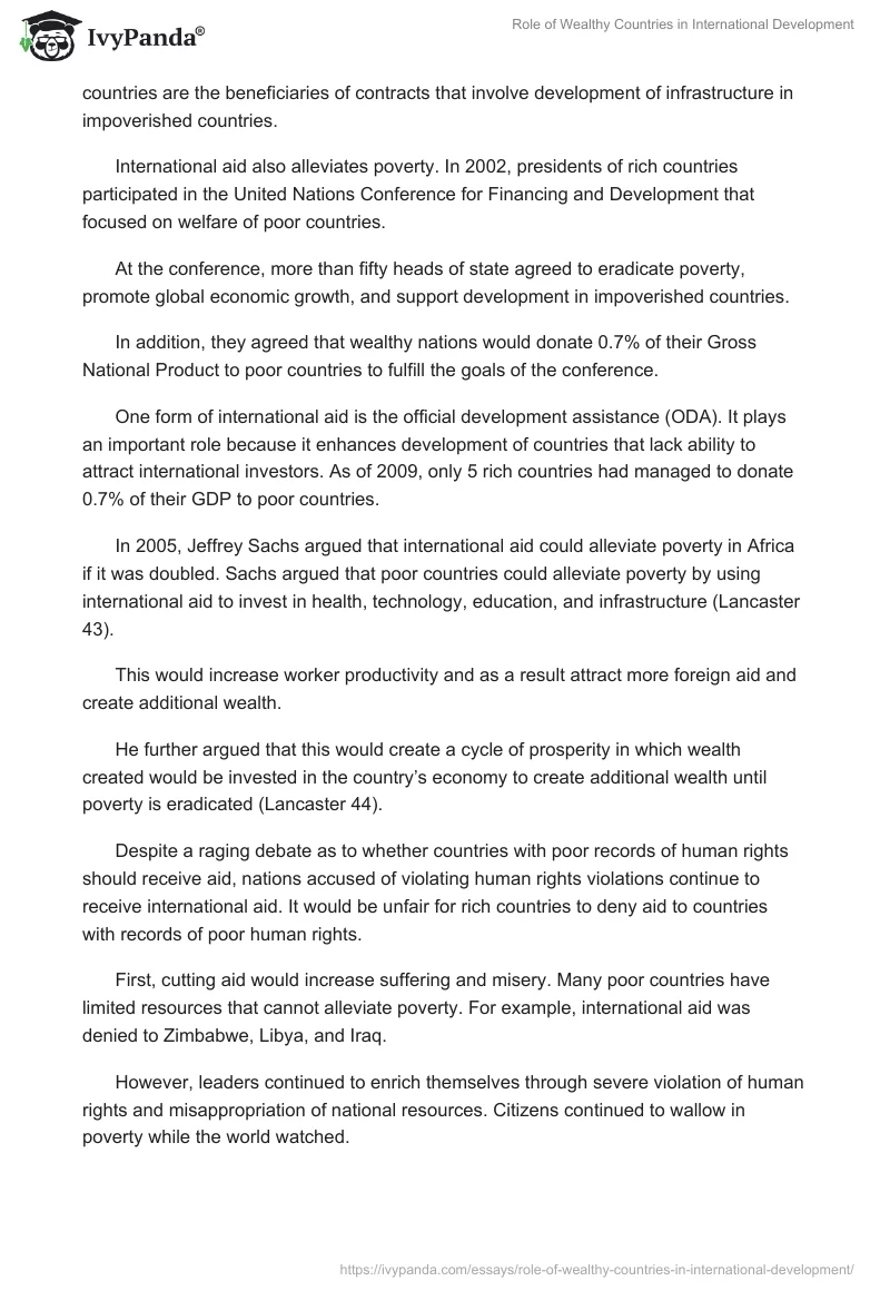 Role of Wealthy Countries in International Development. Page 2