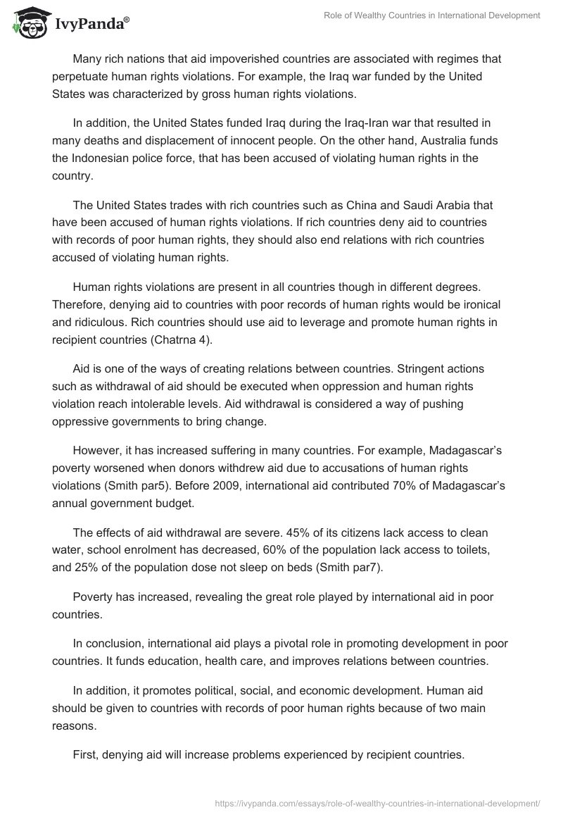 Role of Wealthy Countries in International Development. Page 4