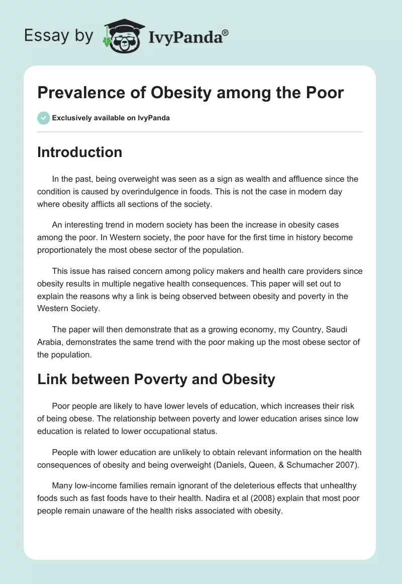 Prevalence of Obesity Among the Poor. Page 1