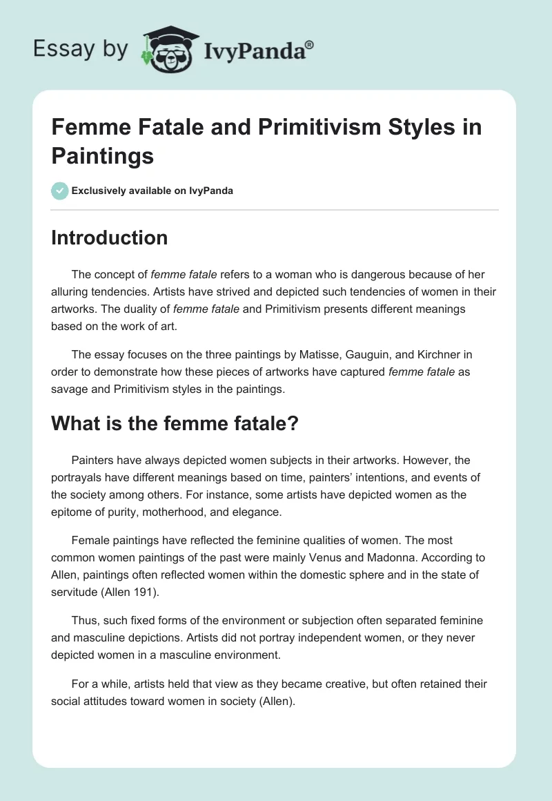 Femme Fatale and Primitivism Styles in Paintings. Page 1