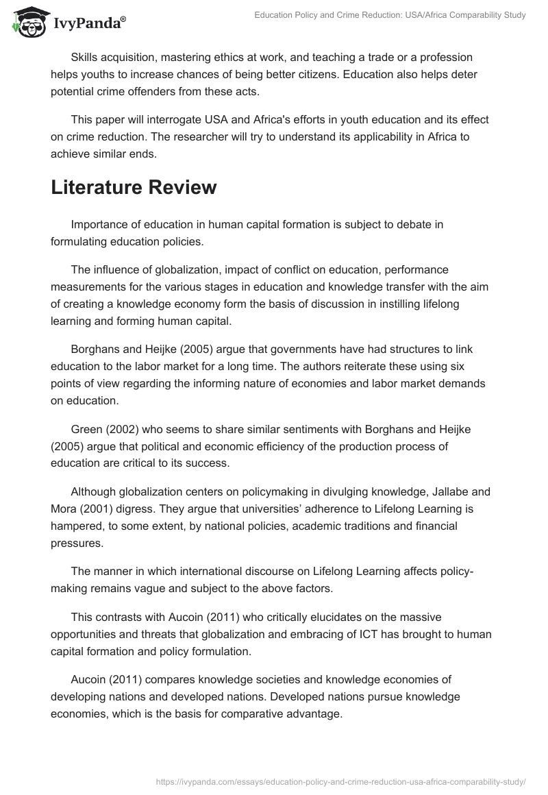 Education Policy and Crime Reduction: USA/Africa Comparability Study. Page 2