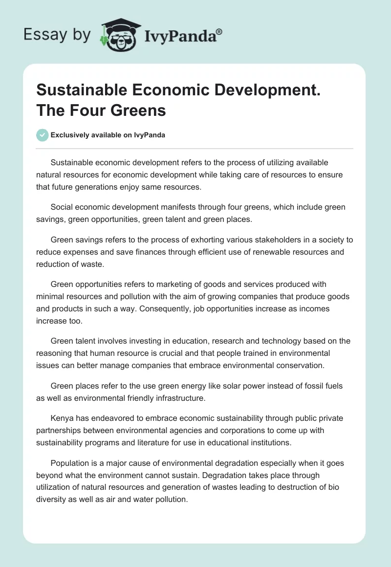 Sustainable Economic Development. The Four Greens. Page 1
