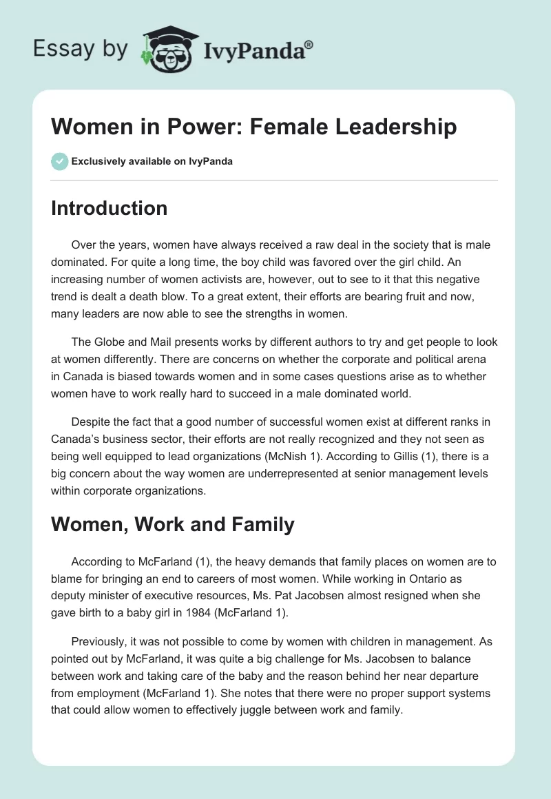 Women in Power: Female Leadership. Page 1