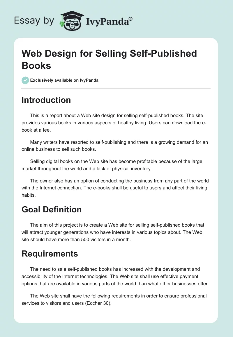 Web Design for Selling Self-Published Books. Page 1