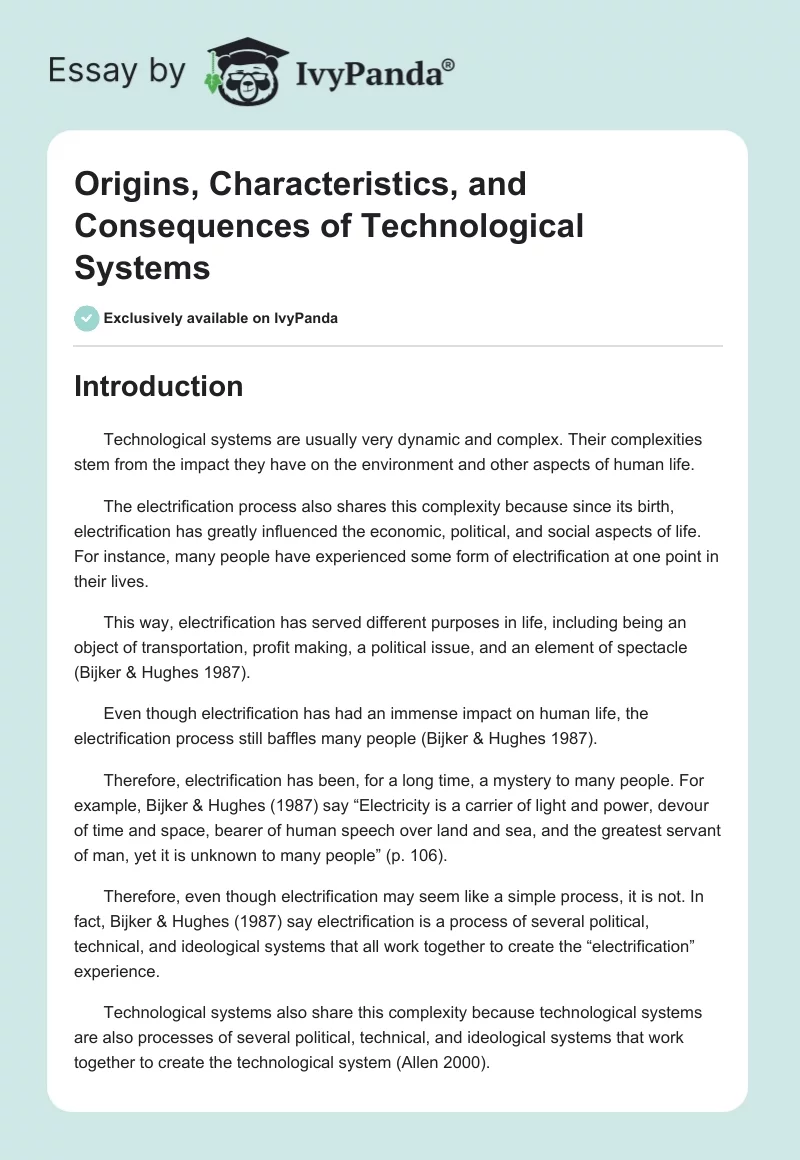 Origins, Characteristics, and Consequences of Technological Systems. Page 1
