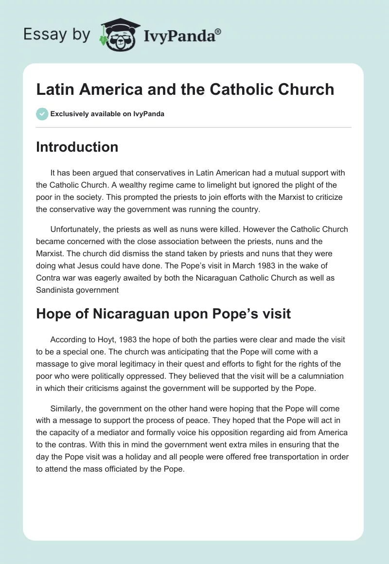 Latin America and the Catholic Church. Page 1
