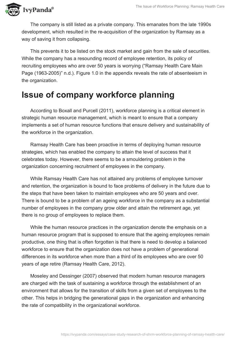 The Issue of Workforce Planning: Ramsay Health Care. Page 2