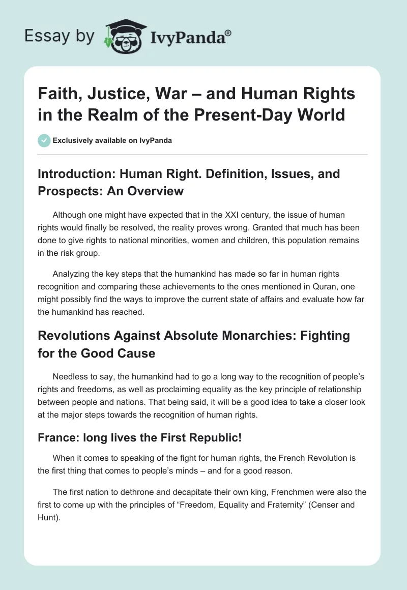 Faith, Justice, War – and Human Rights in the Realm of the Present-Day World. Page 1