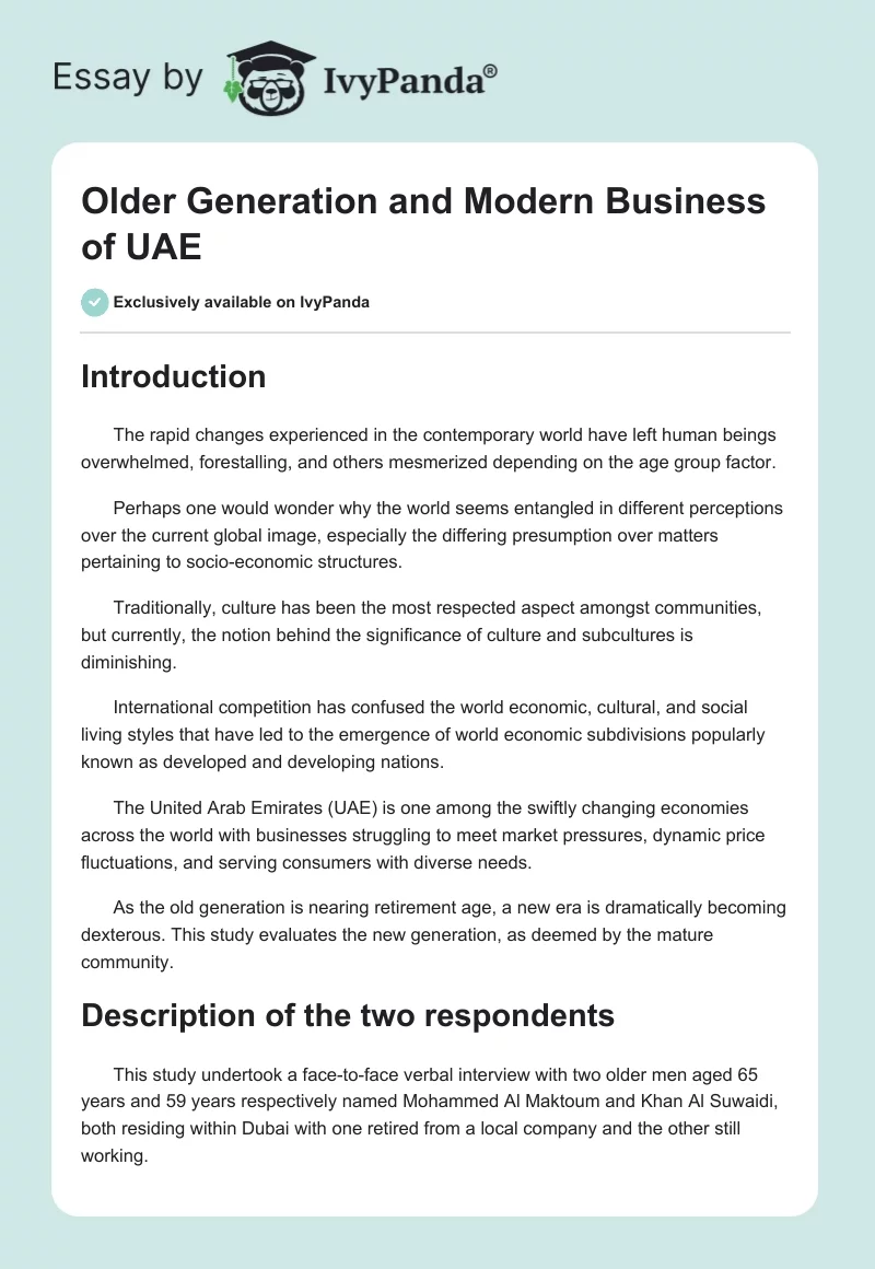 Older Generation and Modern Business of UAE. Page 1