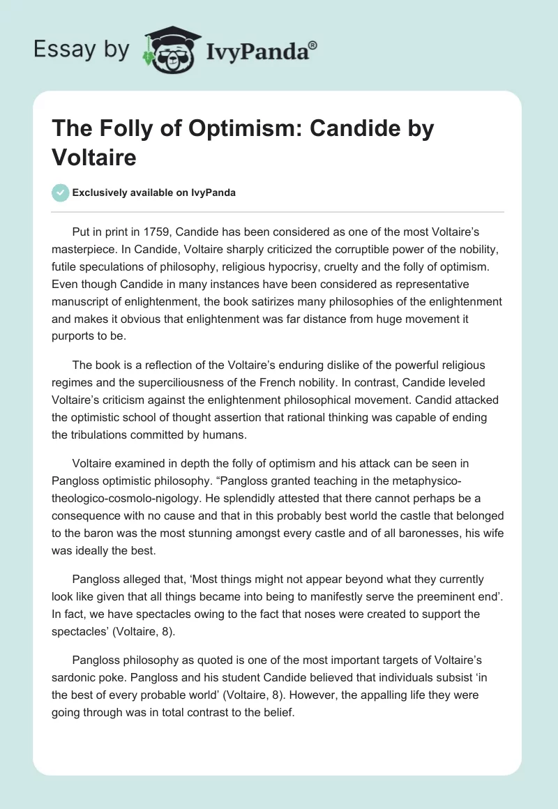 The Folly of Optimism: "Candide" by Voltaire. Page 1