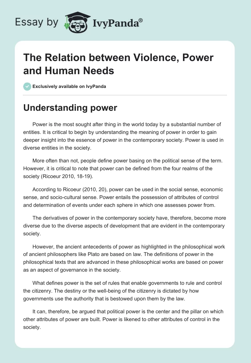 The Relation between Violence, Power and Human Needs. Page 1