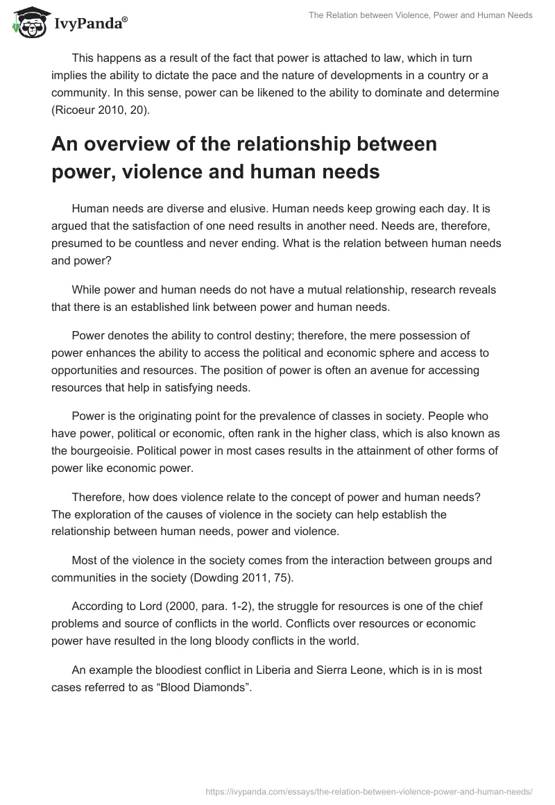 The Relation between Violence, Power and Human Needs. Page 2