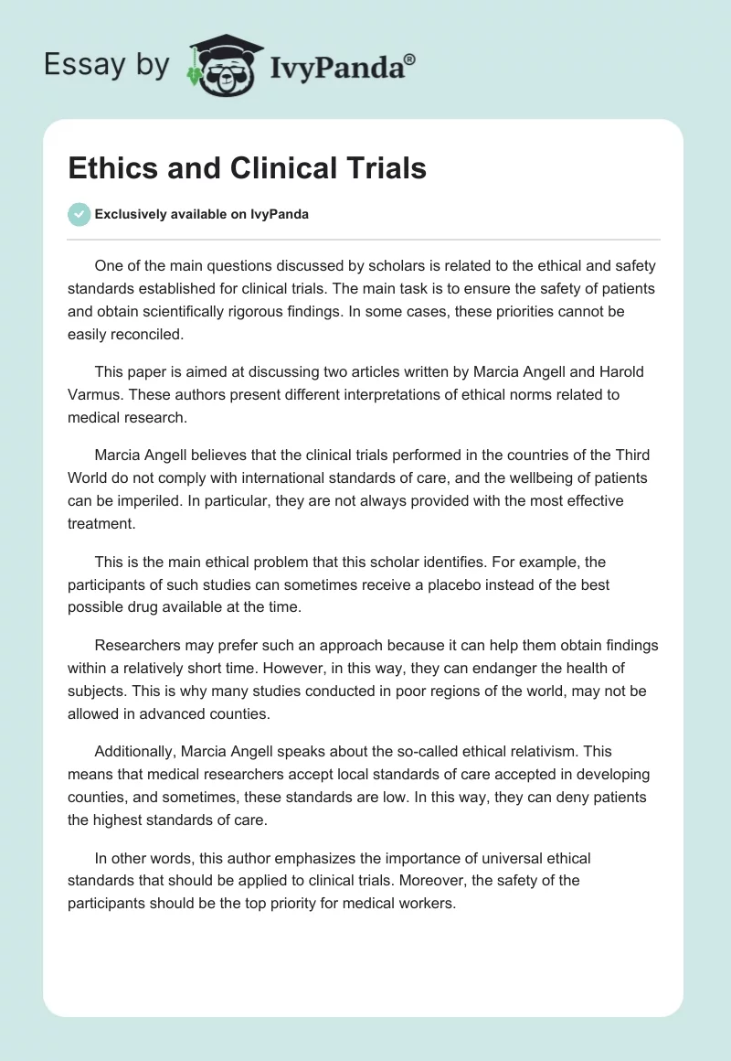 Ethics and Clinical Trials. Page 1