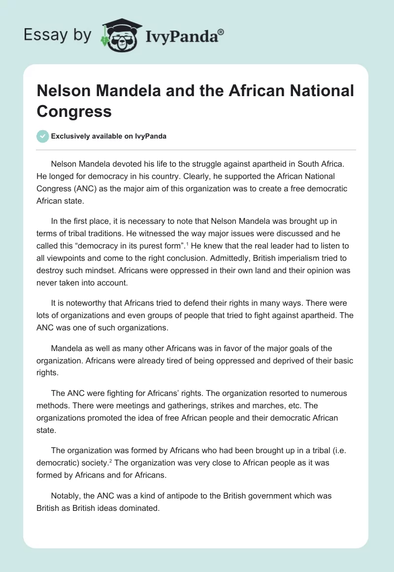 Nelson Mandela and the African National Congress. Page 1