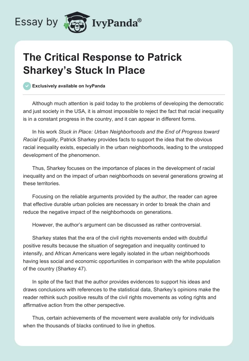 The Critical Response to Patrick Sharkey’s Stuck In Place. Page 1