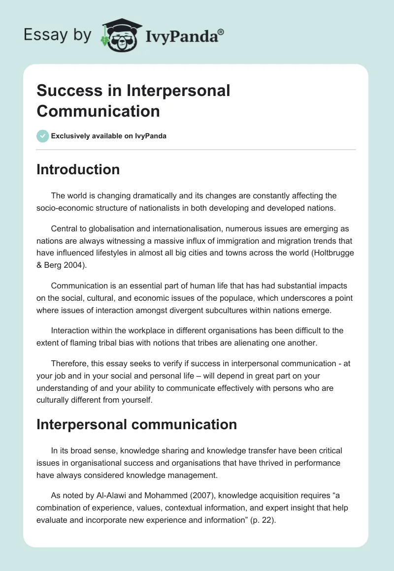 Success in Interpersonal Communication. Page 1