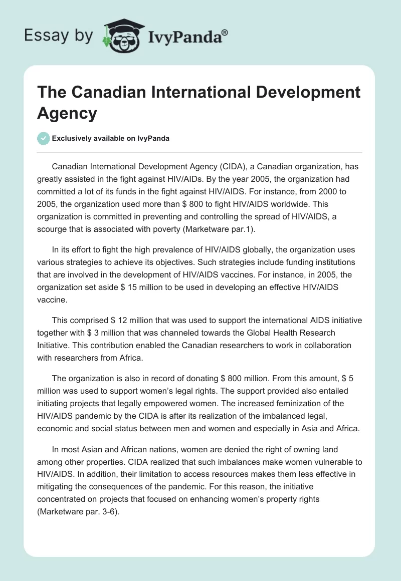 The Canadian International Development Agency. Page 1