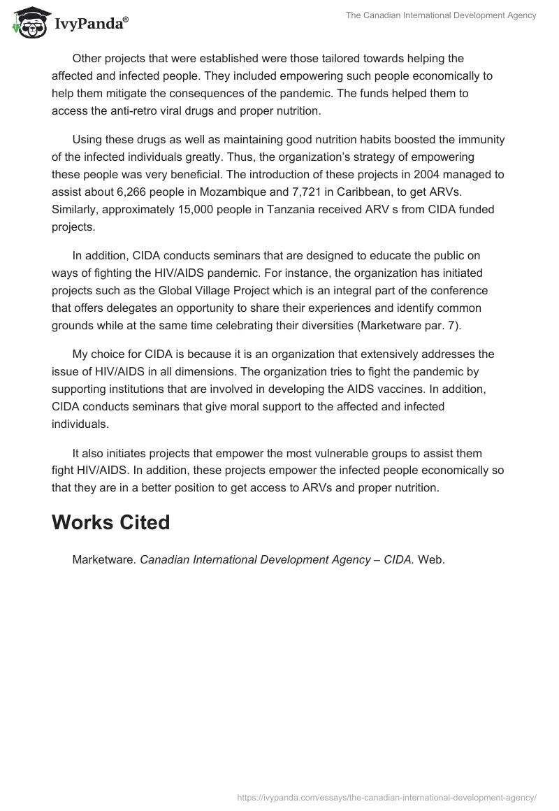 The Canadian International Development Agency. Page 2
