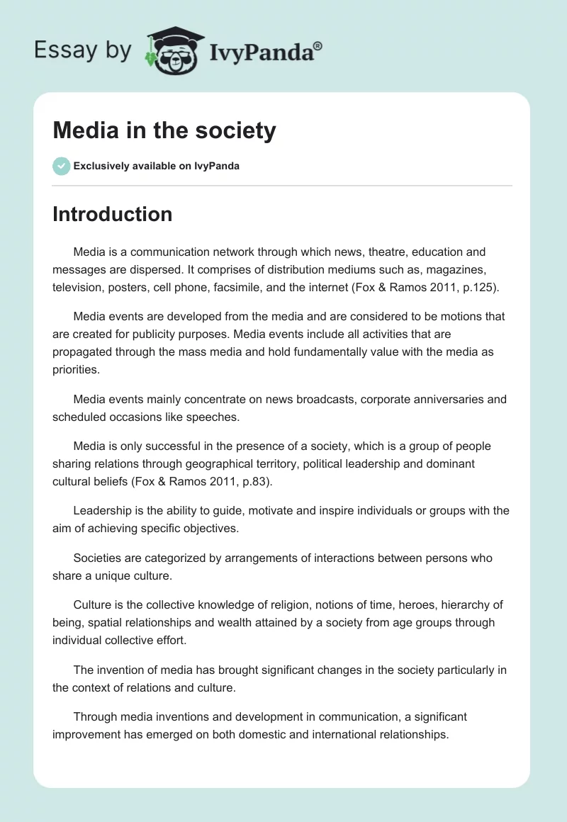 Media in the society. Page 1