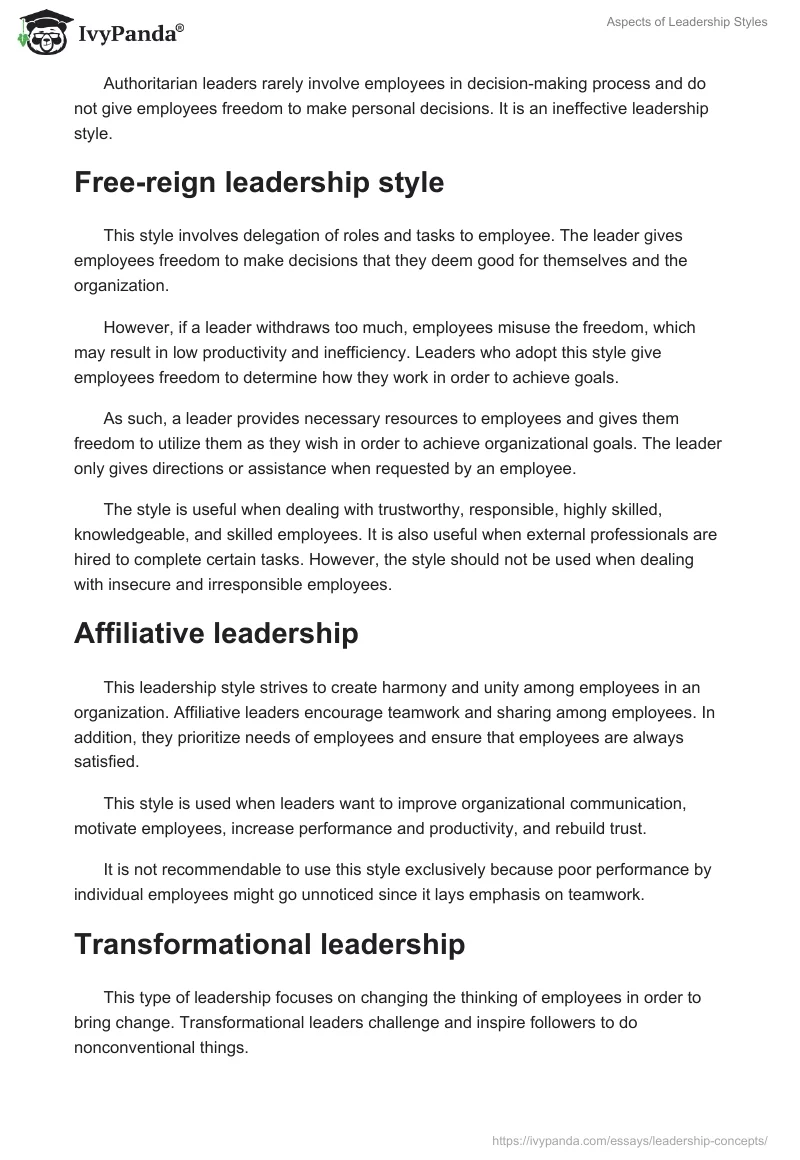Aspects of Leadership Styles. Page 3