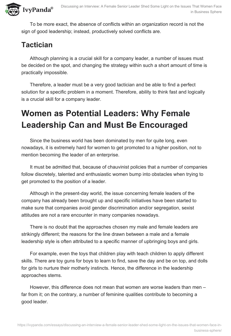 Discussing an Interview: A Female Senior Leader Shed Some Light on the Issues That Women Face in Business Sphere. Page 3
