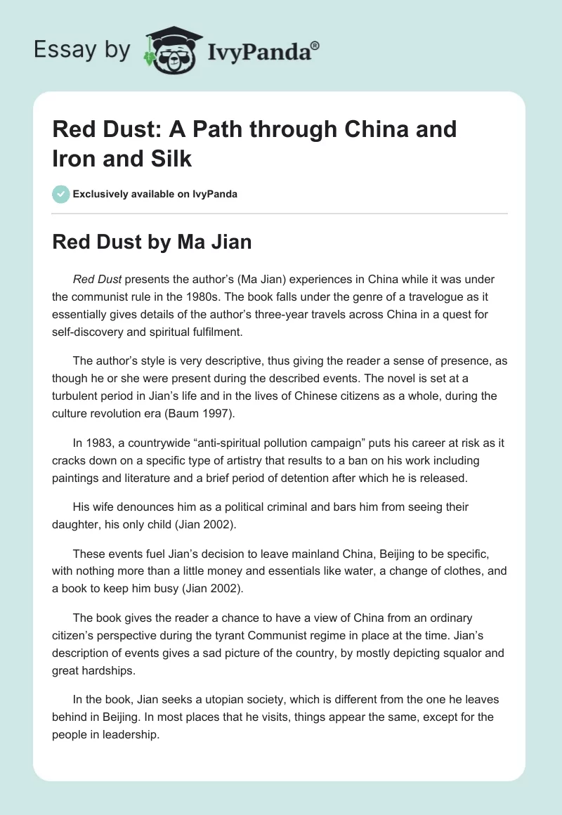 "Red Dust: A Path through China" and "Iron and Silk". Page 1