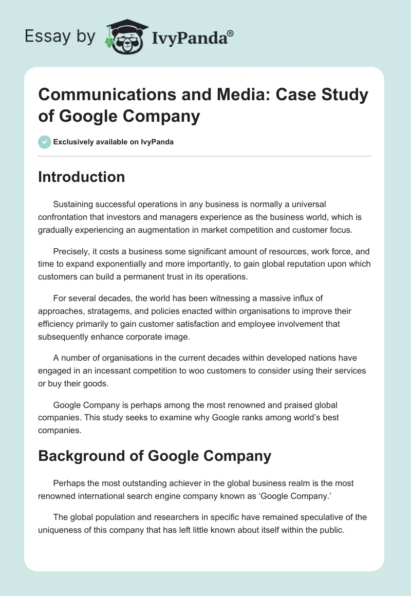 Communications and Media: Case Study of Google Company. Page 1