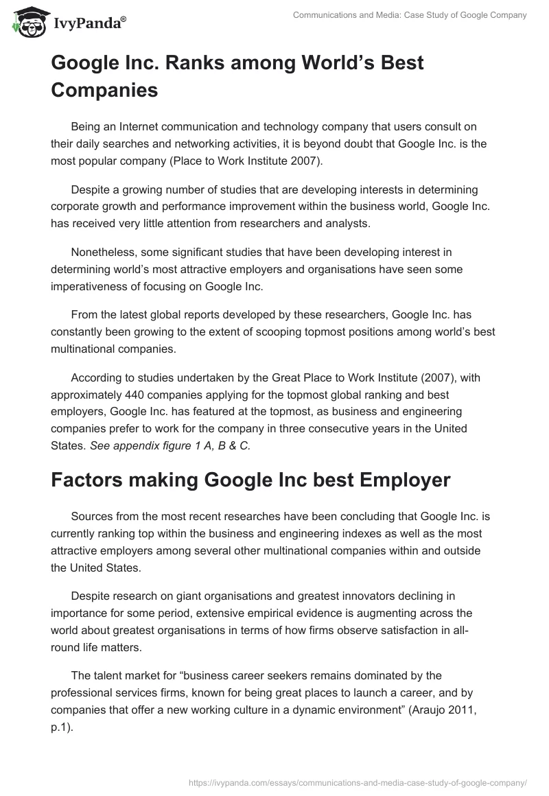 Communications and Media: Case Study of Google Company. Page 3