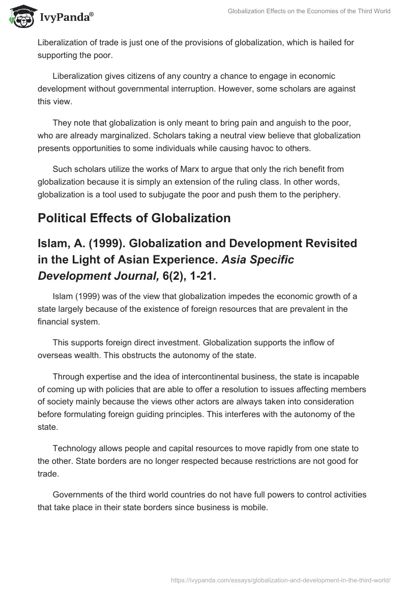 Globalization Effects on the Economies of the Third World. Page 5