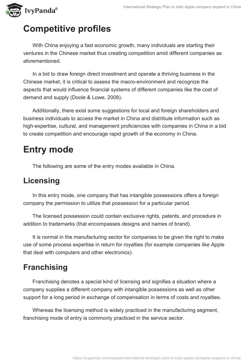 International Strategic Plan to Help Apple Company Expand in China. Page 3