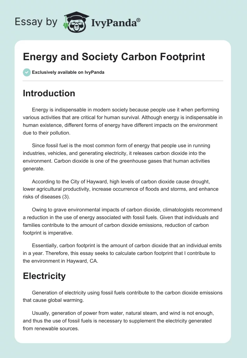 Energy and Society Carbon Footprint. Page 1