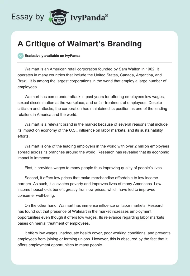 A Critique of Walmart’s Branding. Page 1