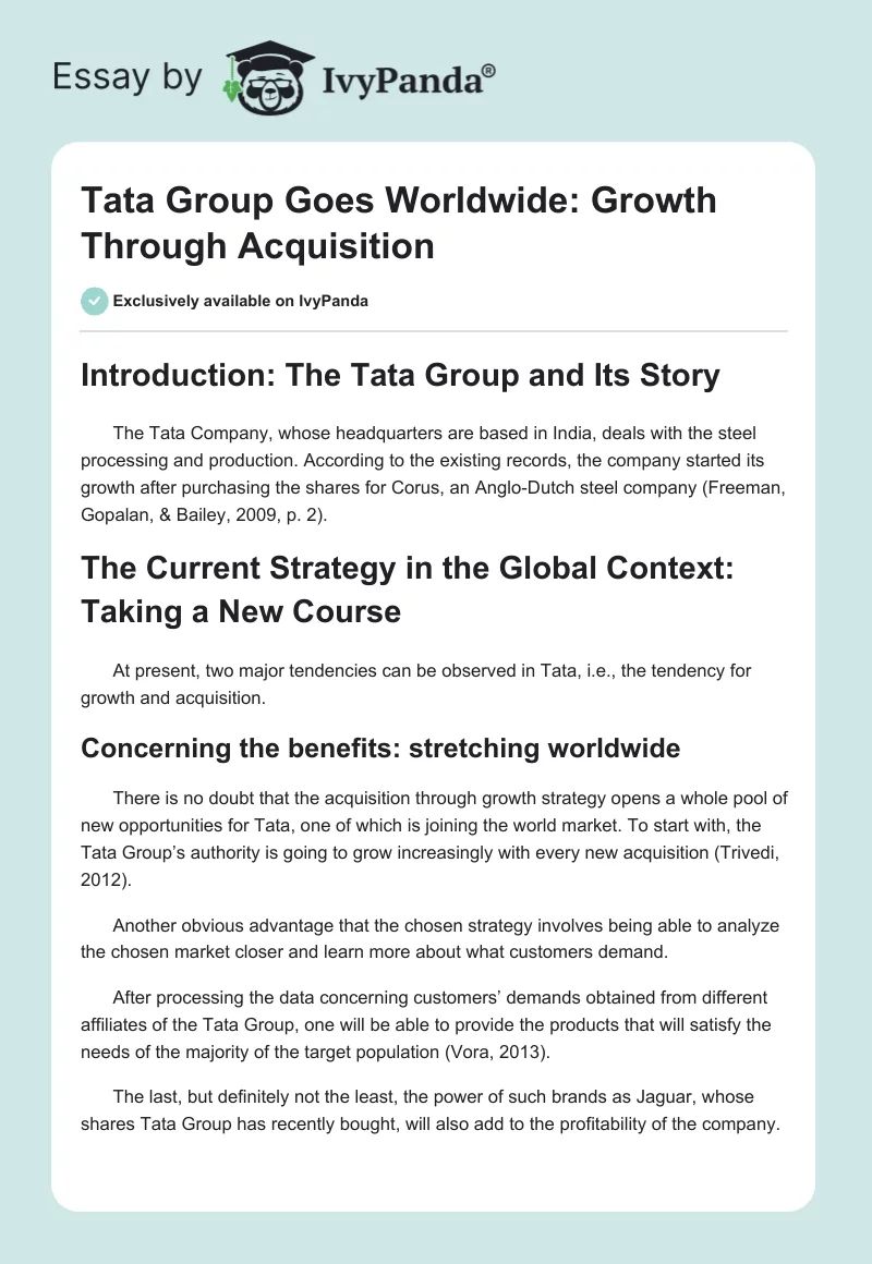 Tata Group Goes Worldwide: Growth Through Acquisition. Page 1