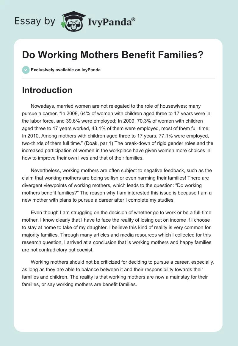 Do Working Mothers Benefit Families?. Page 1