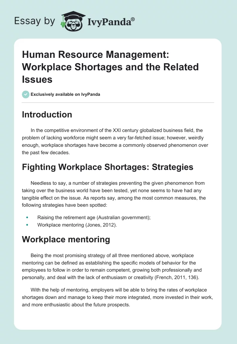 Human Resource Management: Workplace Shortages and the Related Issues. Page 1