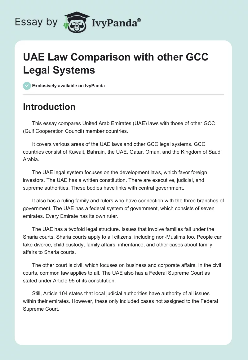 UAE Law Comparison with other GCC Legal Systems. Page 1
