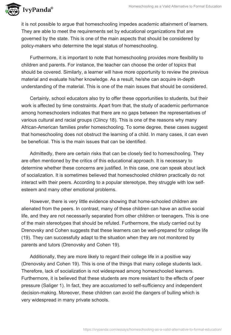 Homeschooling as a Valid Alternative to Formal Education. Page 2