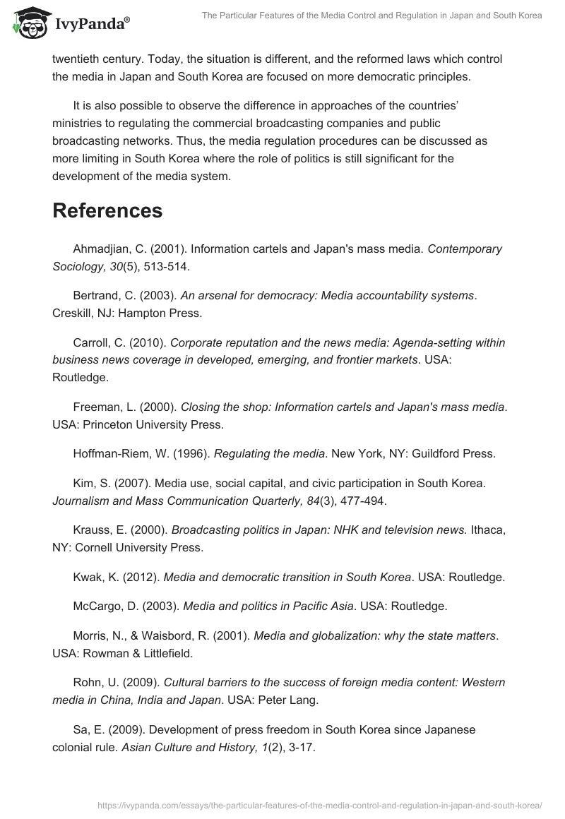 The Particular Features of the Media Control and Regulation in Japan and South Korea. Page 5