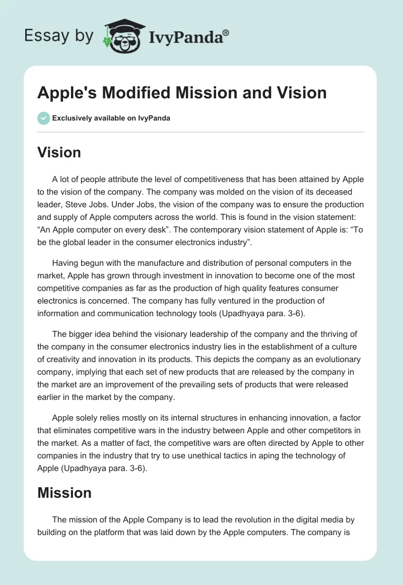 Apple's Modified Mission and Vision. Page 1