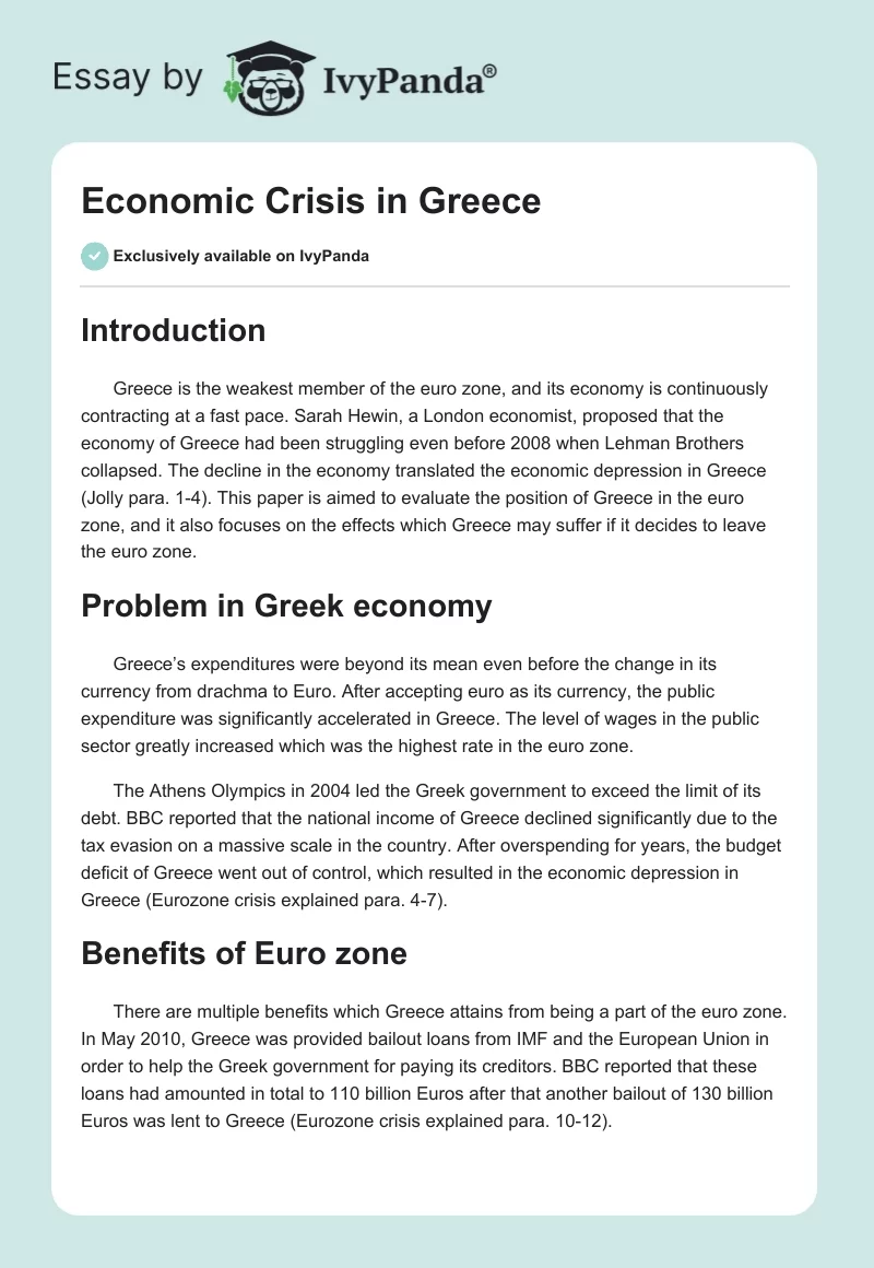 Economic Crisis in Greece. Page 1