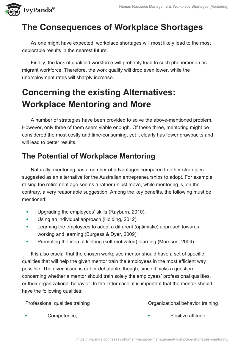 Human Resource Management: Workplace Shortages (Mentoring). Page 2