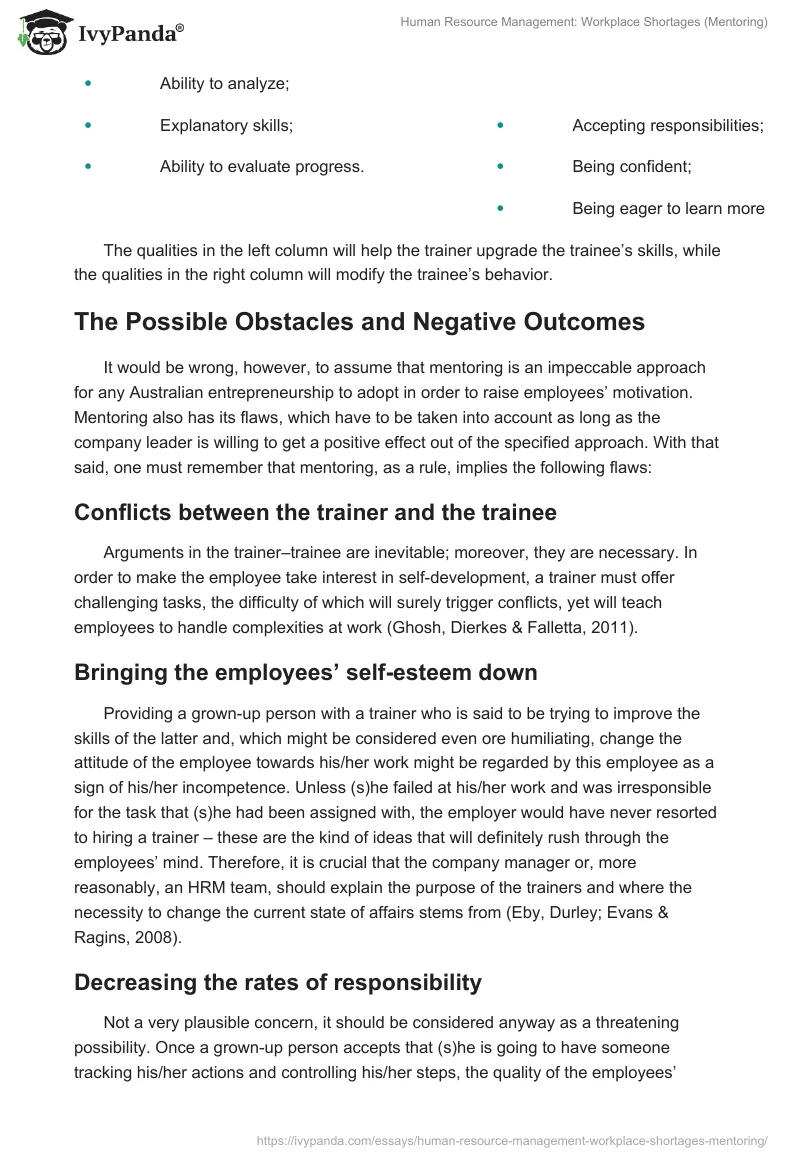 Human Resource Management: Workplace Shortages (Mentoring). Page 3