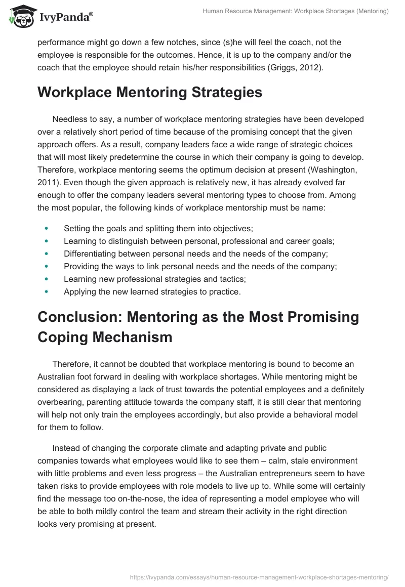 Human Resource Management: Workplace Shortages (Mentoring). Page 4