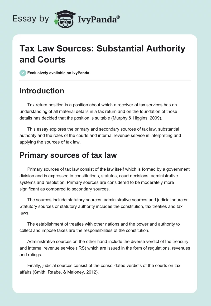 Tax Law Sources: Substantial Authority and Courts. Page 1